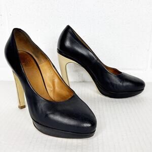 Dries Van Noten Black Leather Platform High Heels Womens Size 37